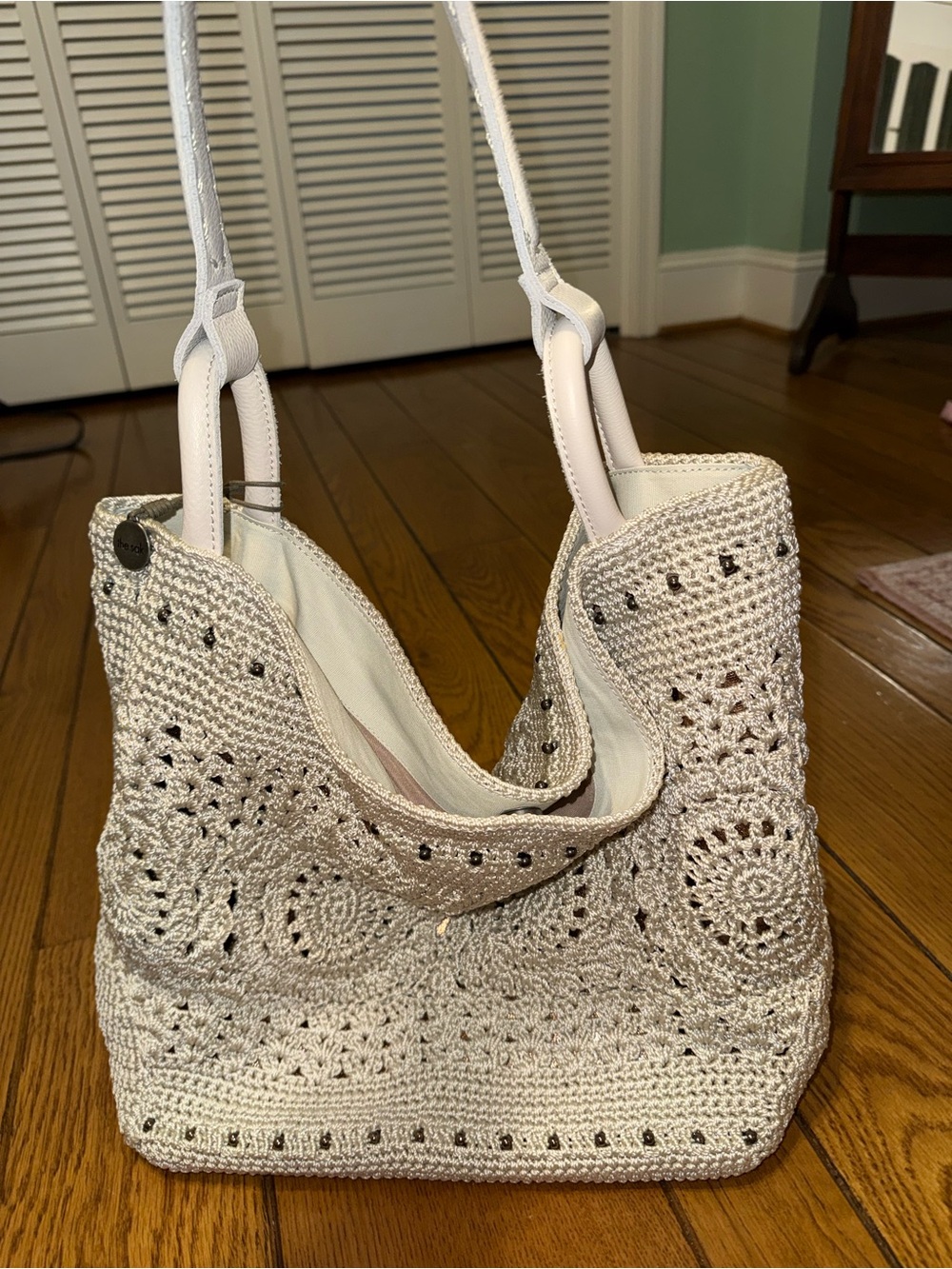 The Sak Crochet Tote in Cream with Leather Handles - Picture 11 of 13